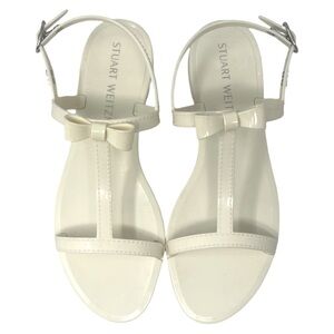 Stuart Weitzman Bow Jelly Sandals Cream Patent T-Strap‎ Size 9